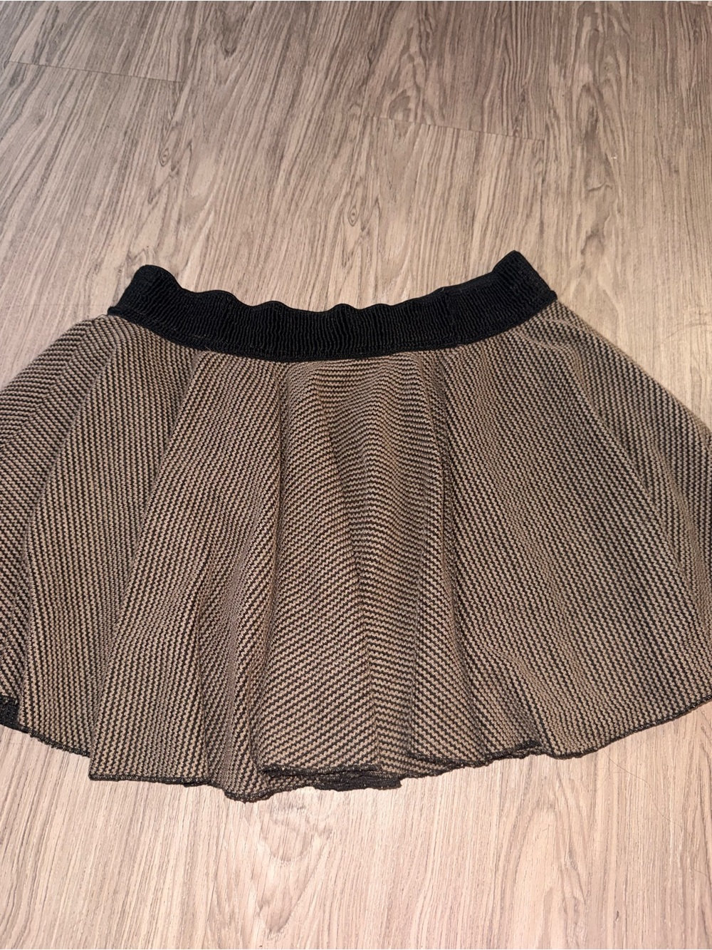 Black and Tan Knit Flared Mini Skirt